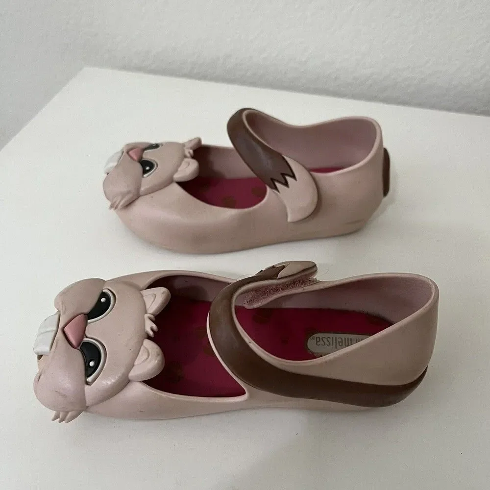 Mini Melissa Ultragirl Pink Chipmunk Mary Jane Flats Shoes Toddler Girls Size 8